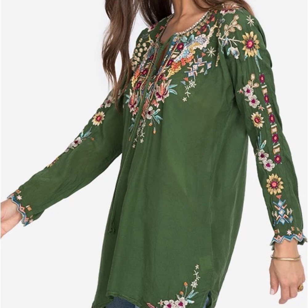 Johnny Was Sunflower Cactus Embroidered Blouse Tunic Top , size XXS